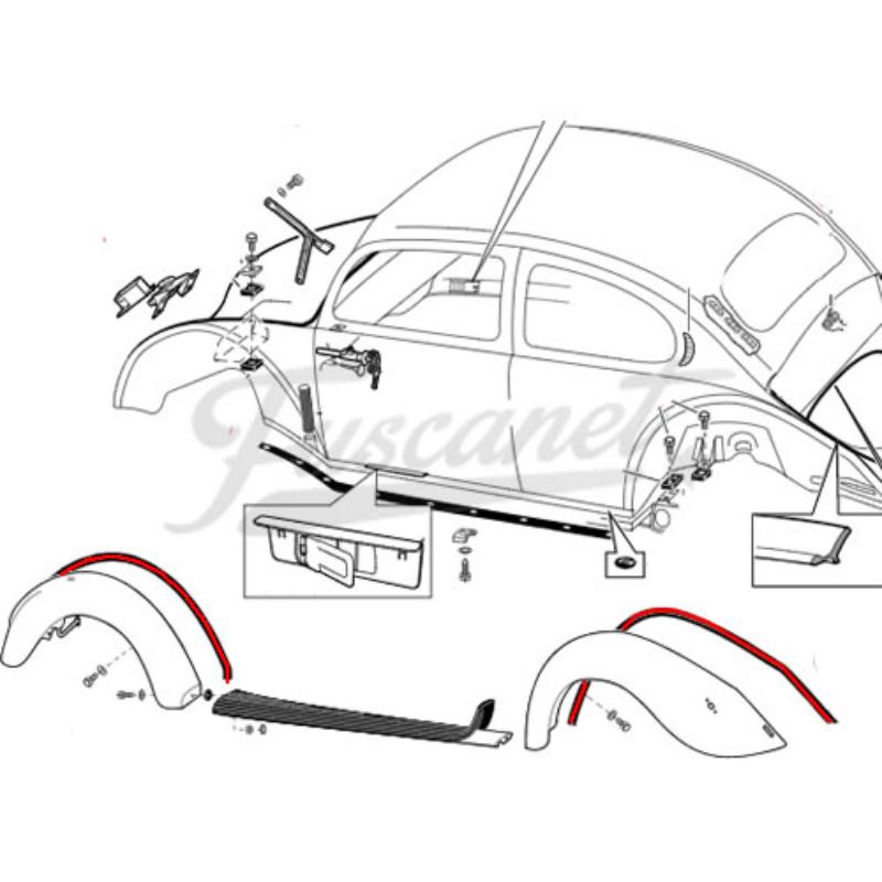 Galones junta guardabarros guardafango Negros VW Escarabajo